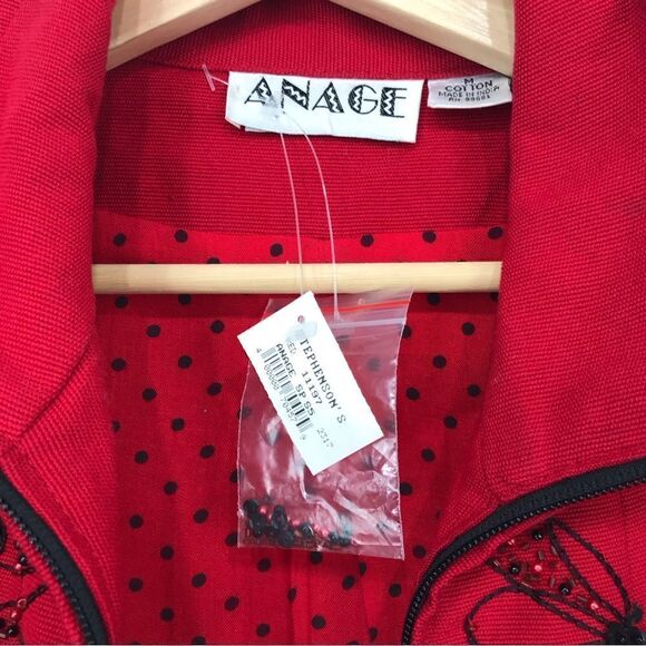 ANAGE Red Black Bead Embroidered Floral Design Holiday Statement Jacket NEW - Picture 16 of 16
